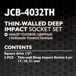 Набор головок ударных глубоких тонкостенных 3пр. 1/2''6pt JCB JCB-4032TH