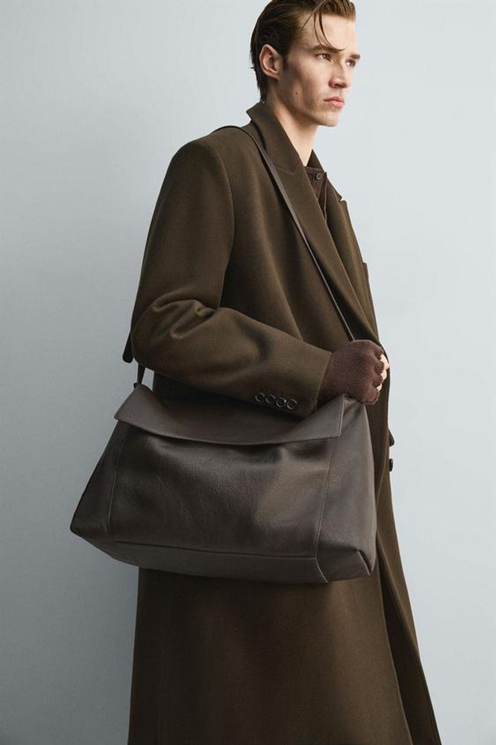 ZARA КОЖАНАЯ СУМКА С ПЛЕЧЕВЫМ РЕМНЕМ XL, LIMITED EDITION, КОРИЧНЕВЫЙ