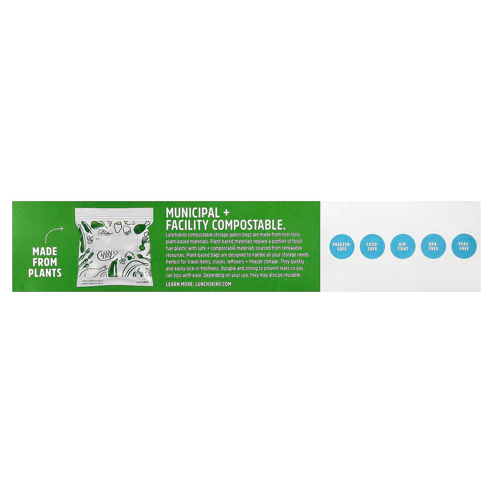 Lunchskins, Биоразлагаемые пакеты с застежкой-молнией, галлон, 30 шт.