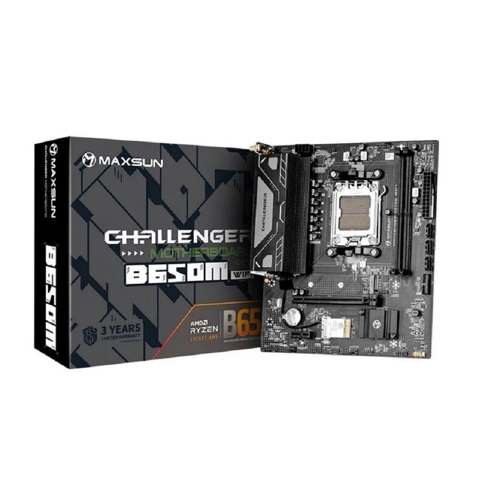 Материнская плата MAXSUN MS-Challenger B650M WIFI (Socket AM5, mATX, 2*DDR5, DP / HDMI, 4*SATA3, 1*M.2, 1*PCIEx16 / 1*PCIEx1, 2*USB 2.0, 4*USB 3.2, LAN 1*1G, Bluetooth, Wi-Fi 802.11ac, RTL)