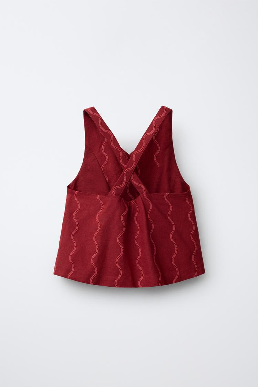 ZARA ЖИЛЕТ ИЗ ЛЬНА С ВОЛНИСТЫМ УЗОРОМ, НАСЫЩЕННЫЙ КРАСНЫЙ