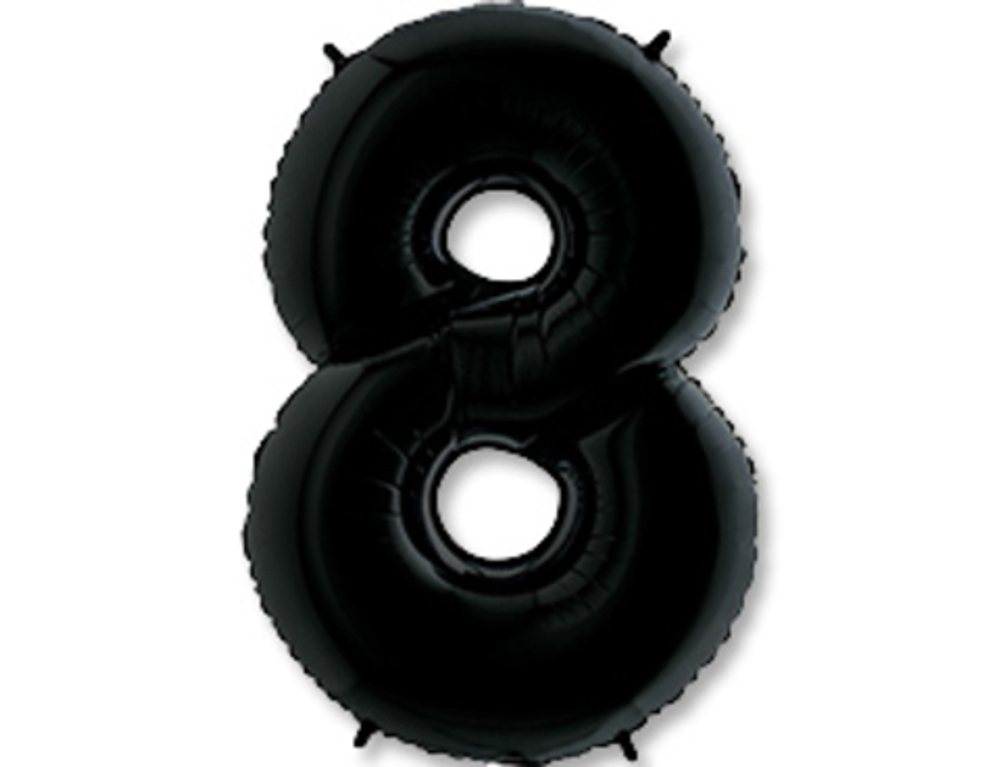Г 40''/102 см, Цифра Черный (Black) "8"(наполнена гелием)