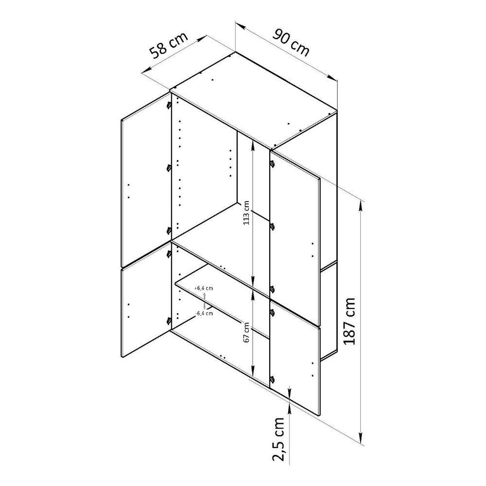 Шкаф для одежды, 90х58х187, Моби, распашной, с ручками из массива дуба, белый, Dipriz
