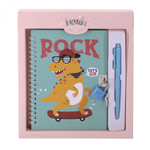 Блокнот в футляре 19,5 см * 23,0 см , гребень, Alingar, ламинация, замочек, ручка, 45 л., клетка, "Дино", персиковый