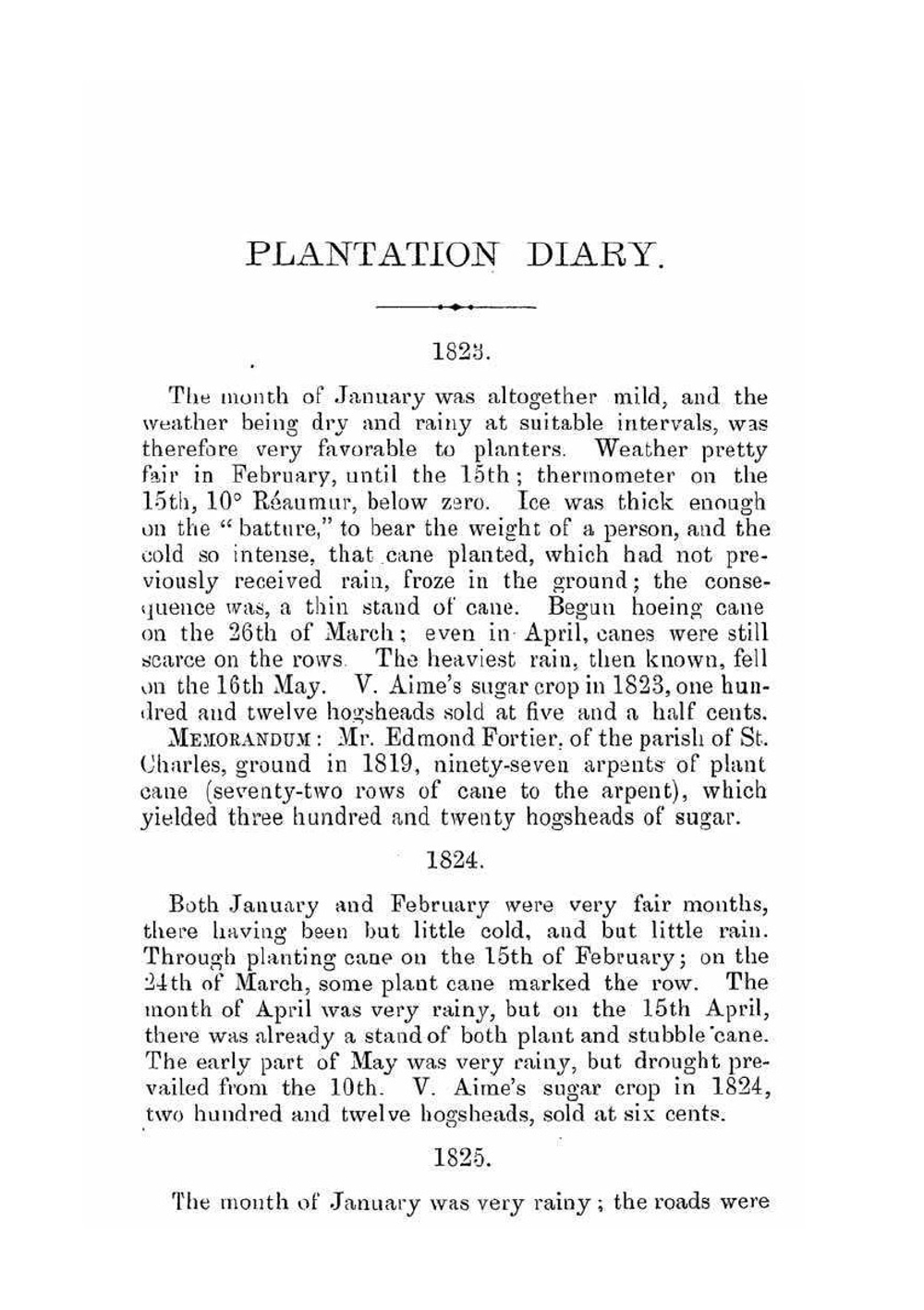 Plantation diary of the late Mr. Valcour Aime, formerly proprietor of the plantation known as the St. James sugar refinery, situated in the parish of St. James, and now owned by Mr. John Burnside | A.Valcour