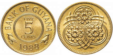 Гайана 5 центов, 1967 - 1992 Виктория aUNC