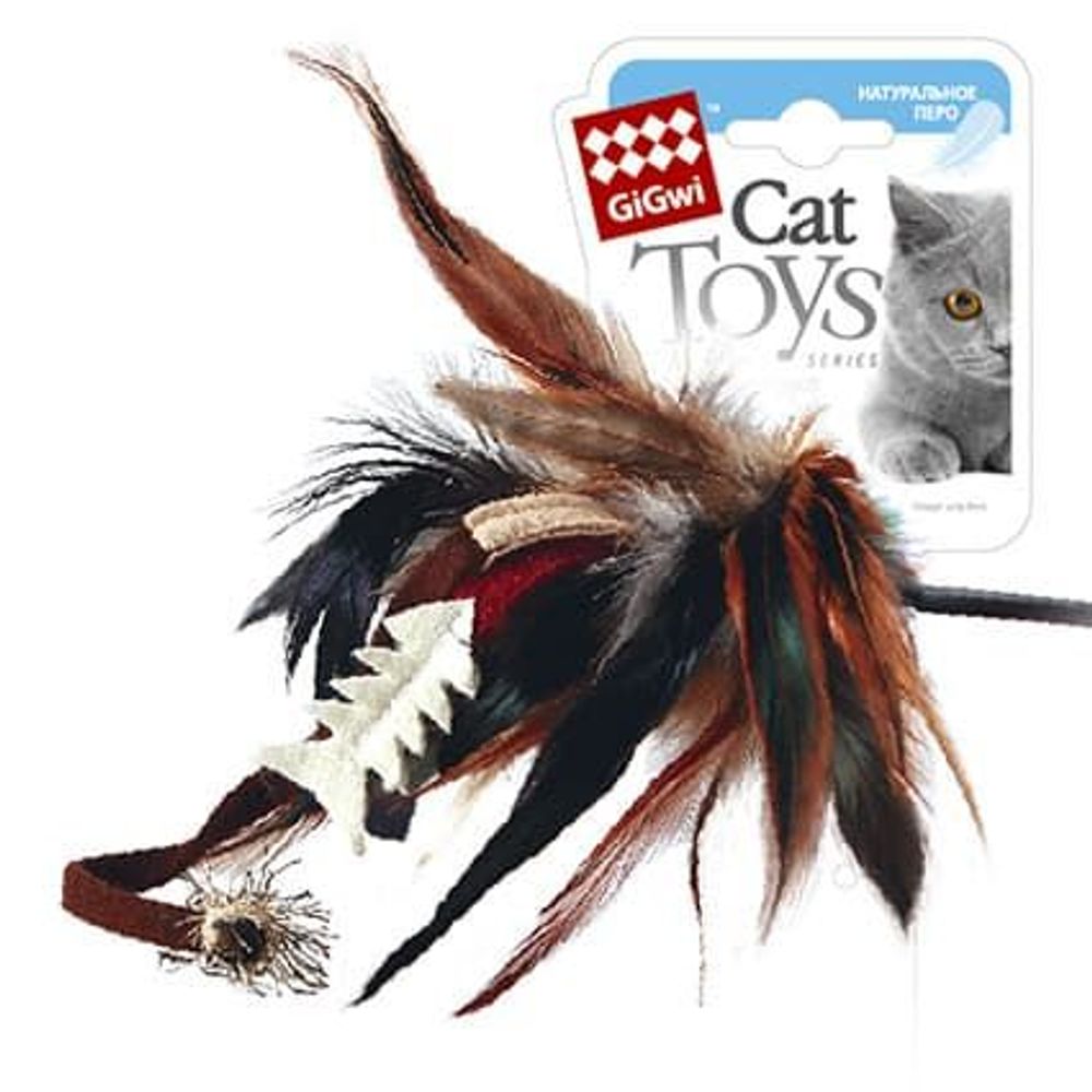 GiGwi Дразнилка для кошки/ткань, пластик, куриное перо