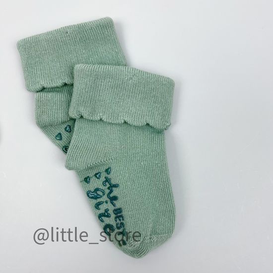 Носочки хлопковые для девочки Молочный/Мятный со стоперами
