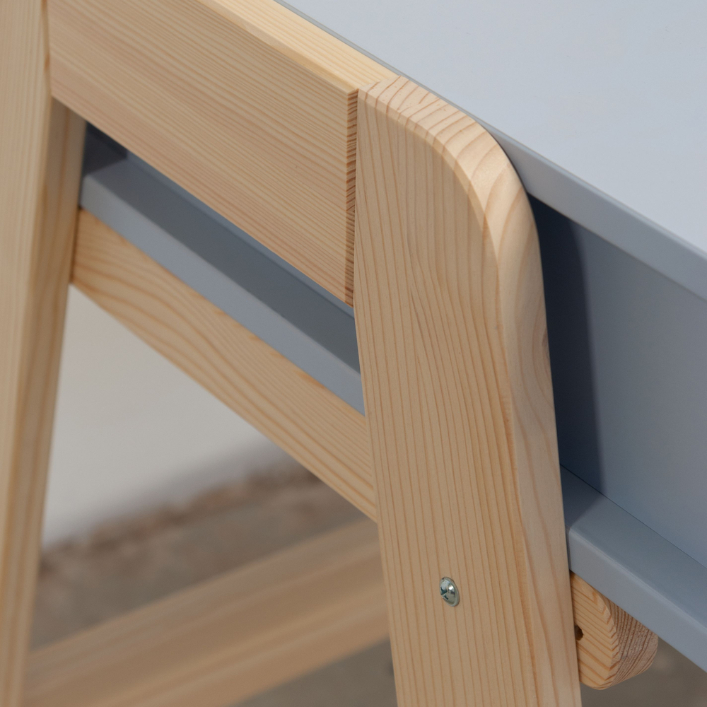 Стол письменный 94х64х75, Чек, школьный, компьютерный для школьника, парта многоуровневая с 2 ящиками на ножках из массива сосны, МДФ синий, Dipriz