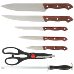 Набор ножей 8 пр, 20;20;15;13;9 см, ножн,точил, нерж сталь, рук пласт, с подст, дер, Daniks, YW-A301