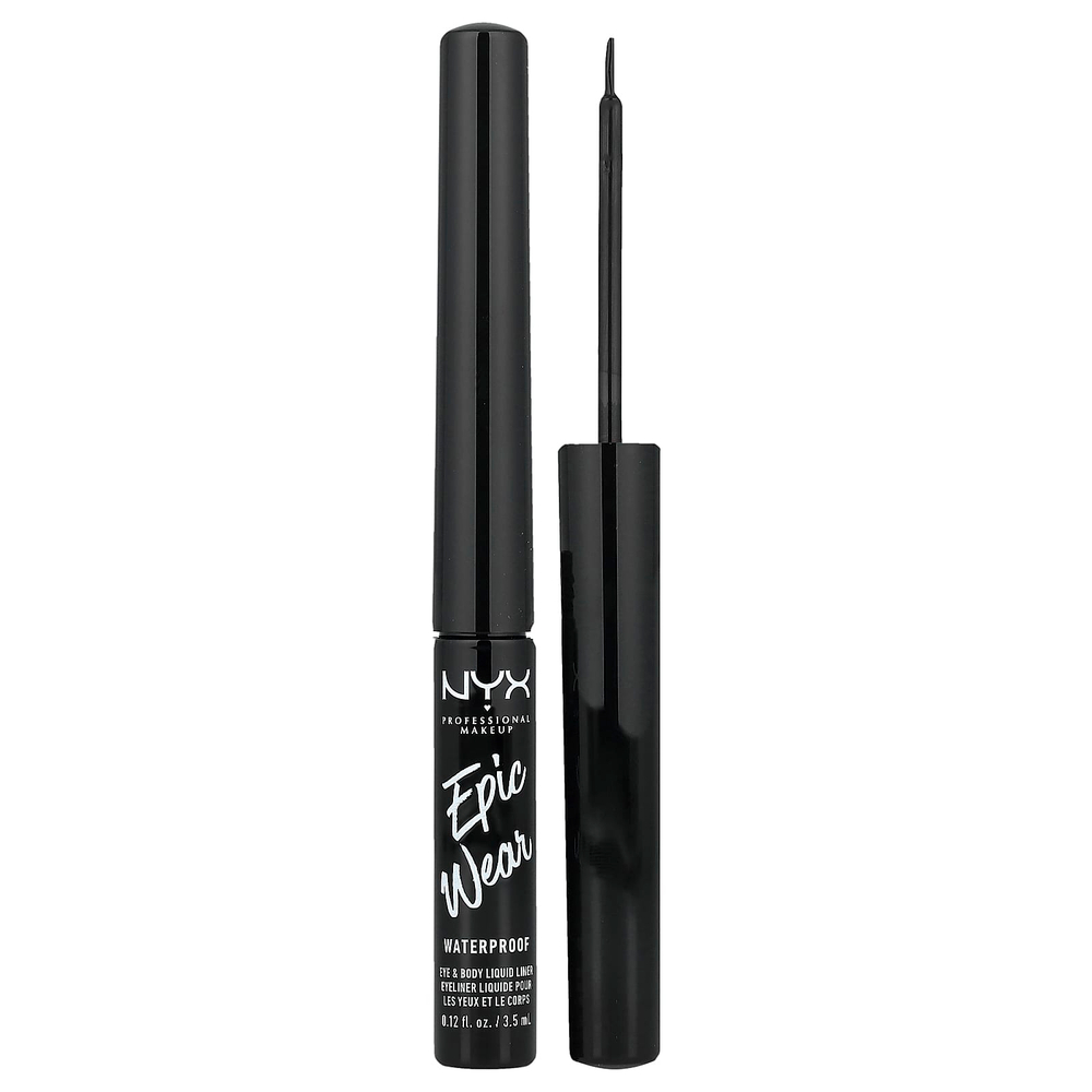 NYX Professional Makeup, Epic Wear, водостойкая жидкая подводка для глаз и тела, 01 черная, 3,5 мл (0,12 жидк. Унции)