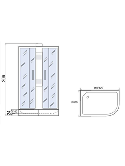 Душевая кабира  МОНОМАХ 10000005809 110/80/24 МЗ L, б/крыши, 1100х800х2060, асимметричная