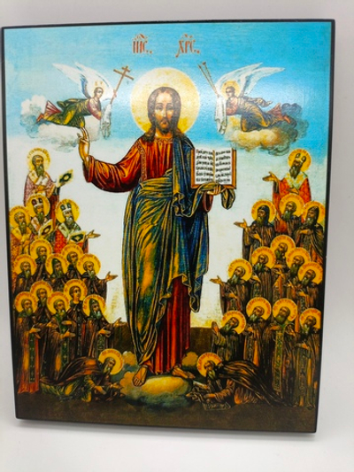 Спас Всемилостивый с Вологодскими святыми. 16х13 икона на левкасе