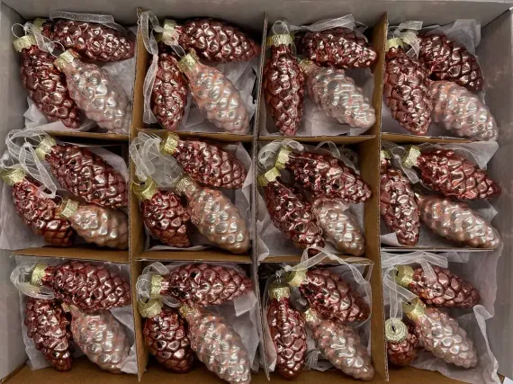 Набор стеклянных украшений Гроздь Шишек, 3 шт., 6 см., розовый, бордовый, Christmas DeLuxe (89872)