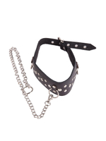 Чёрный кожаный ошейник с карабином и поводком (Цвет: черный)