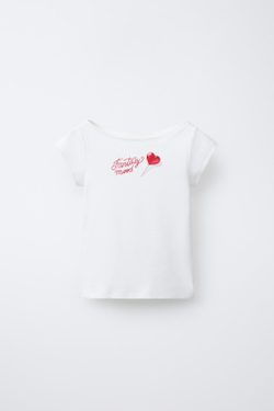 ZARA ФУТБОЛКА С ПРИНТОМ, БЕЛЫЙ