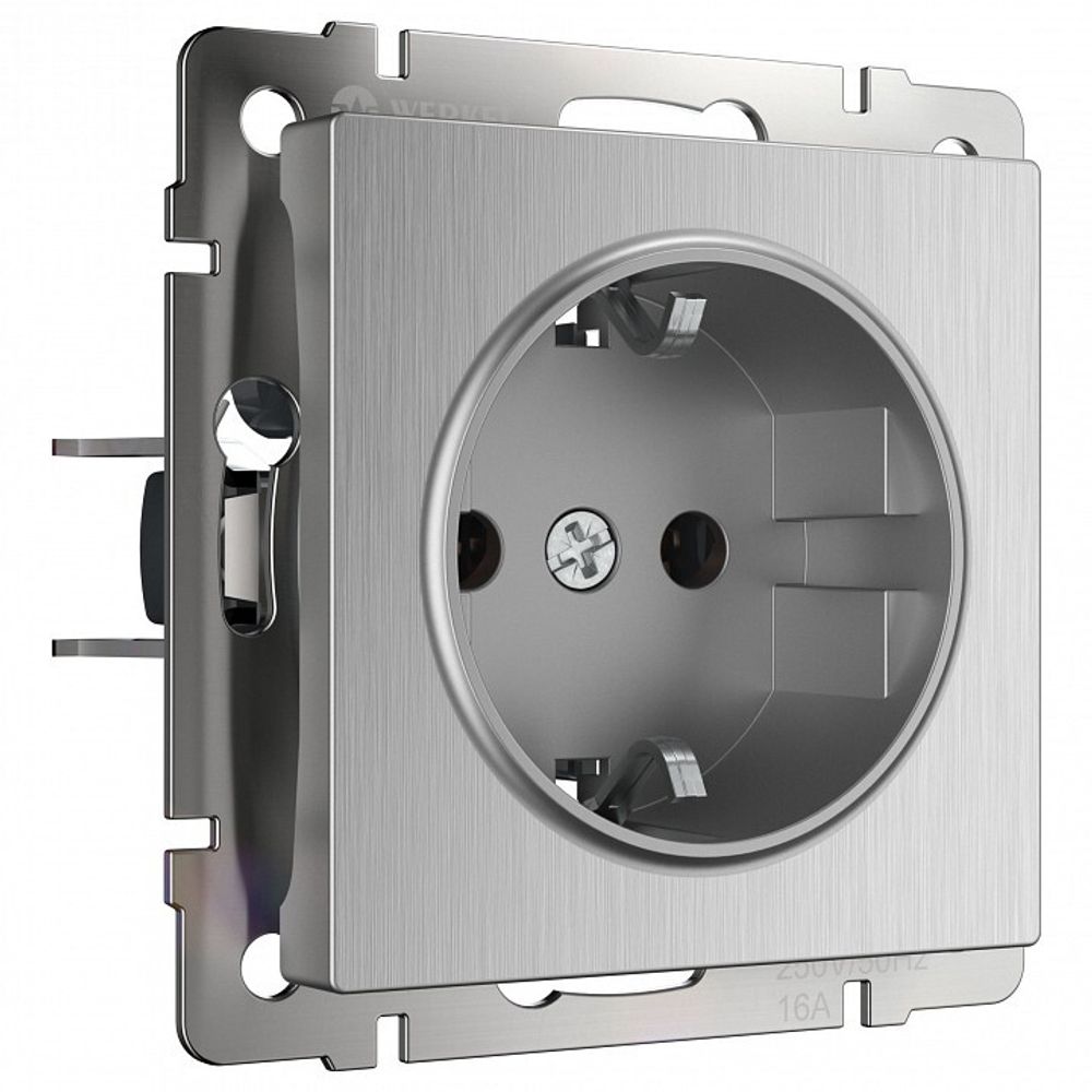 Розетка с заземлением, без рамки Werkel серебряный рифленый W1171009