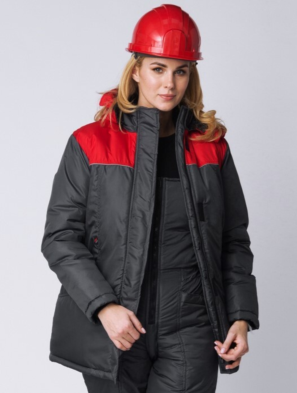 Куртка зимняя женская Сакрин (Дюспо), темно-серый/красный