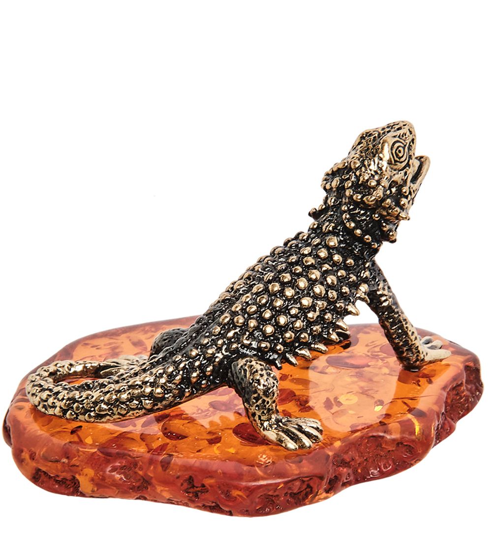 Народные промыслы AM-1368 Фигурка «Ящерица» (латунь, янтарь)