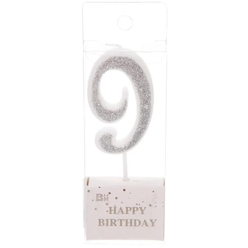 Свеча для торта Цифра Иллюзия «9» 9,5 см, серебро