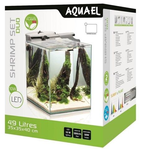 AQUAEL Аквариум Fish&Shrimp Set DUO/49л белый, 35х35х40см. Комплектация: стеклянная крышка, свет Led