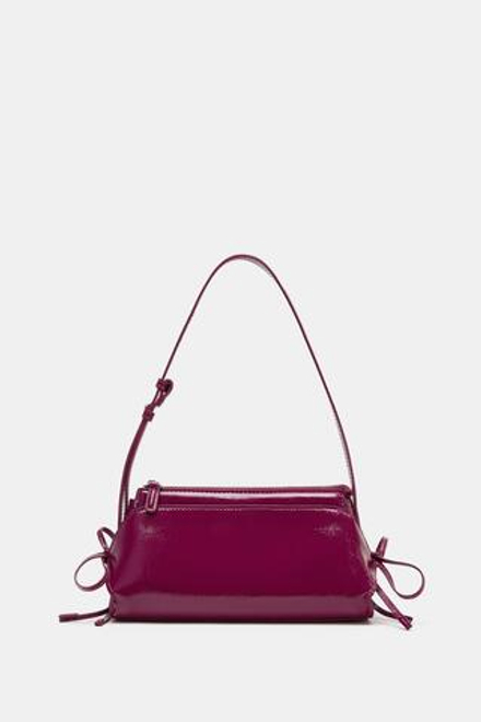 ZARA СУМКА С БАНТАМИ НА ПЛЕЧО, БАКЛАЖАННЫЙ
