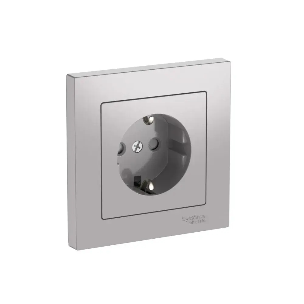 ATLASDESIGN РОЗЕТКА с заземлением со шторками, 16А, в сборе, быстрозажим. клем., АЛЮМИНИЙ