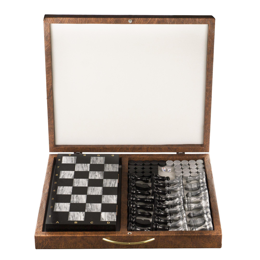 Шахматы, шашки, нарды 3 в 1 змеевик мрамор 430х430 ммАртикул:  R9399