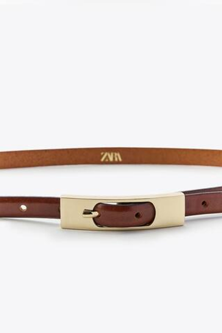 ZARA ТОНКИЙ РЕМЕНЬ С ПРЯМОУГОЛЬНОЙ ПРЯЖКОЙ, КОРИЧНЕВЫЙ
