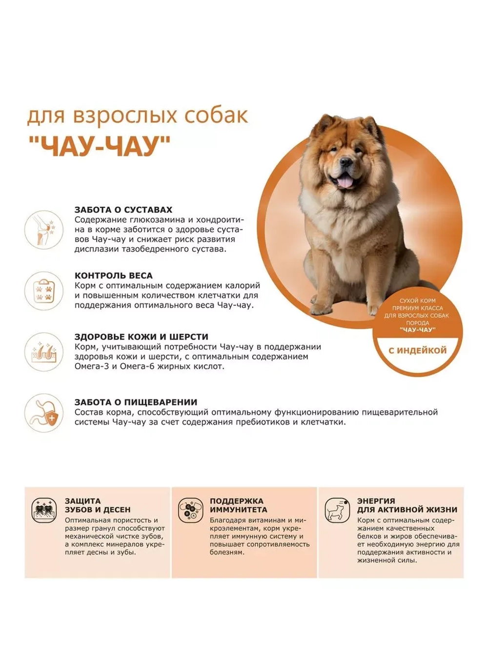 Сухой корм для собак породы Чау-чау, с индейкой, 2,5 кг