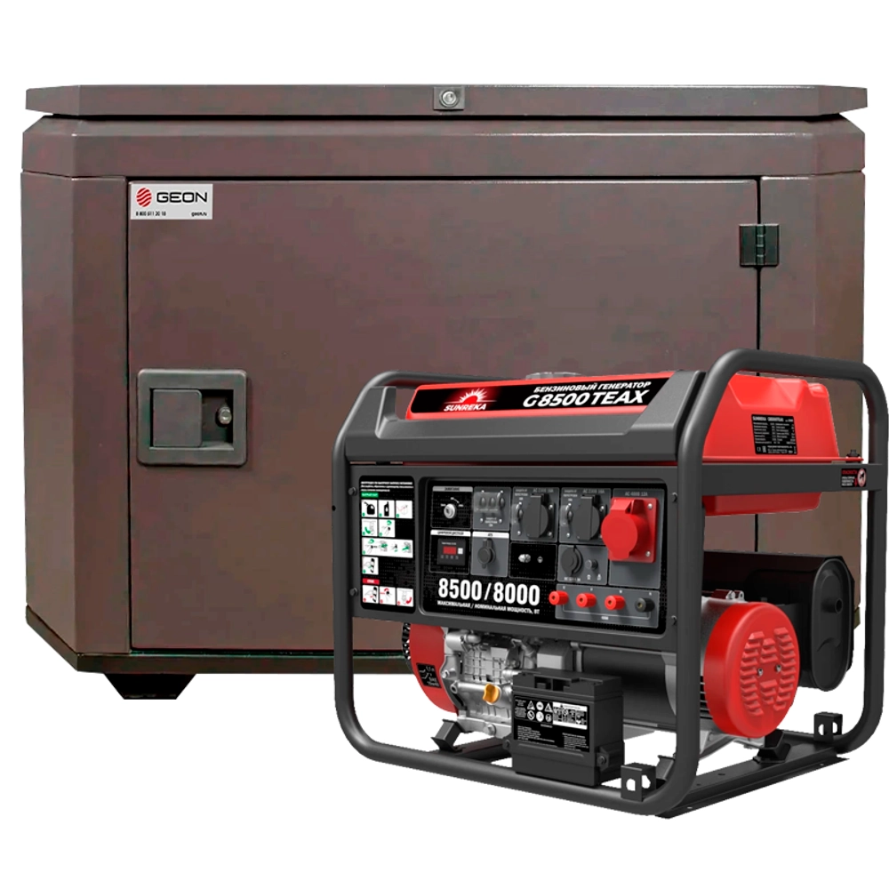 Генератор бензиновый SUNREKA G8500TEAX с кожухом Geon 1400SS RAL 8019