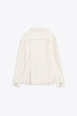 ZARA ПРИТАЛЕННАЯ ДЖИНСОВАЯ РУБАШКА, ЭКРЮ