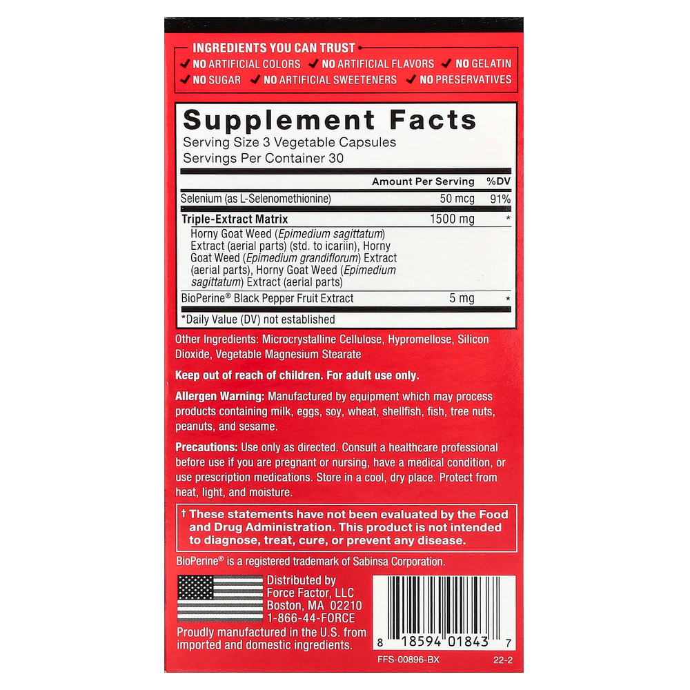 Force Factor, Fundamentals, Honey Goat Weed Max, 90 вегетарианских капсул