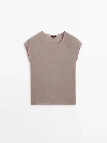 Massimo Dutti Футболка с рукавами реглан и блестящей окантовкой, цвет мальвы