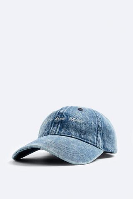 ZARA ДЖИНСОВАЯ КЕПКА С ВЫШИВКОЙ,  СИНИЙ
