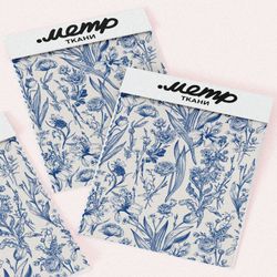 Ткань оксфорд 210 цветы голубого и синего оттенка