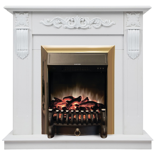 Каминокомплект Real Flame Dominica WT с очагом Fobos Lux Brass