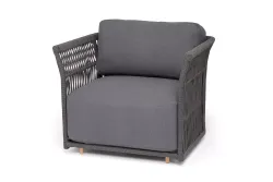 "Лугано" кресло плетеное из роупа, каркас алюминий темно-серый (RAL7024) муар, роуп темно-серый круглый, ткань темно-серая YB25-0027