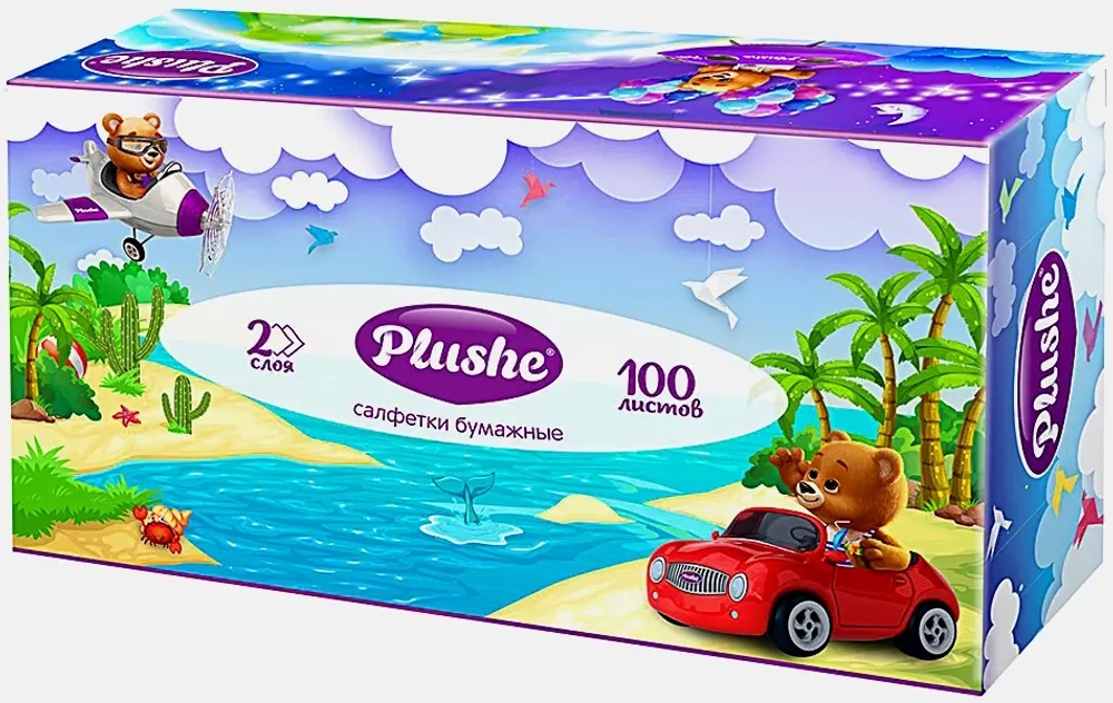Бумажные салфетки для лица Plushe 2 слоя 21*12*6см 100 листов