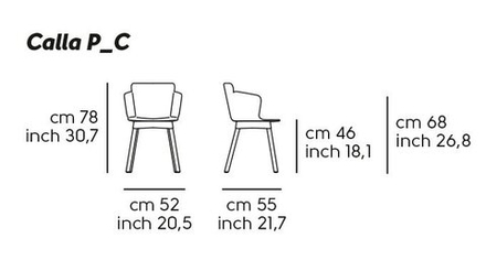 Кресло деревянное с обивкой MIDJ Calla P L_C TS, натуральный, пепельно-серый