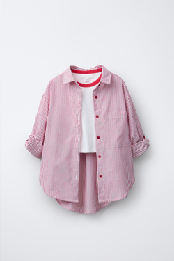 ZARA РУБАШКА В ПОЛОСКУ, КРАСНЫЙ