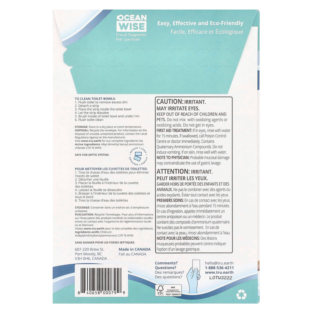Tru Earth, Эко-полоски для чистки унитазов, ультраконцентрированные, 12 полосок