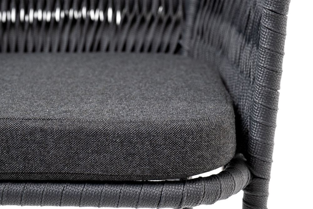 "Бордо" стул барный плетеный из роупа (колос), каркас из стали серый (RAL7022) муар, роуп серый 15мм, ткань темно-серая 027