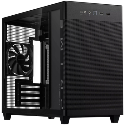 Корпус ASUS Prime AP201 Tempered Glass MicroATX Case Black - stylish 33-liter MicroATX case with tool-free side panels, with support for 360 mm coolers, graphics cards up to 338 mm long, and standard ATX PSUs