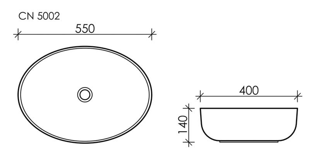 Умывальник чаша накладная овальная Element 550x400x140мм