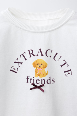 ZARA ФУТБОЛКА С АНИМАЛИСТИЧЕСКИМ ПРИНТОМ И БАНТИКОМ, ЭКРЮ