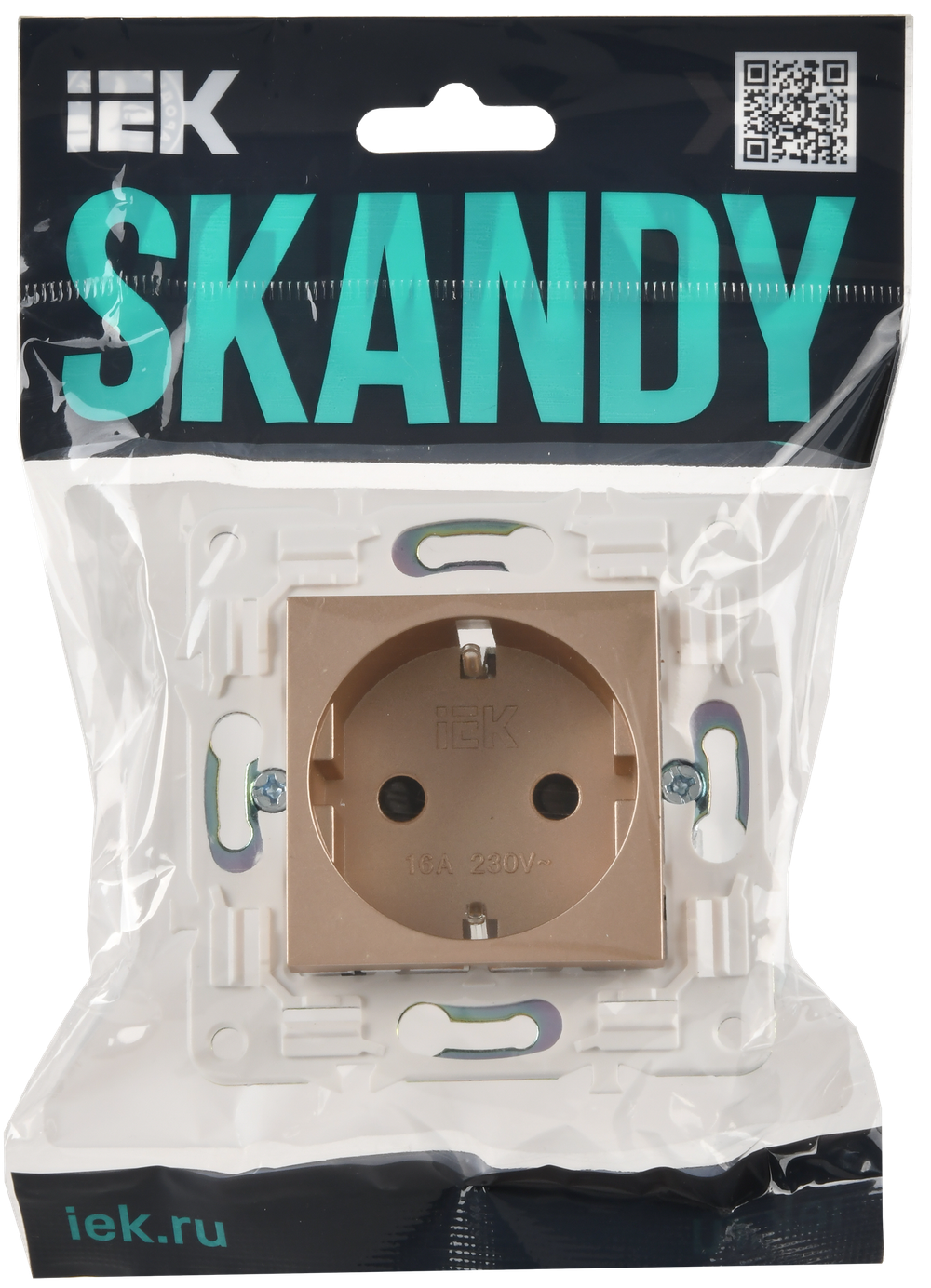 SKANDY Розетка с заземлением с защитными шторками 16А безвинтовое крепление SK-R06Sa песочный IEK