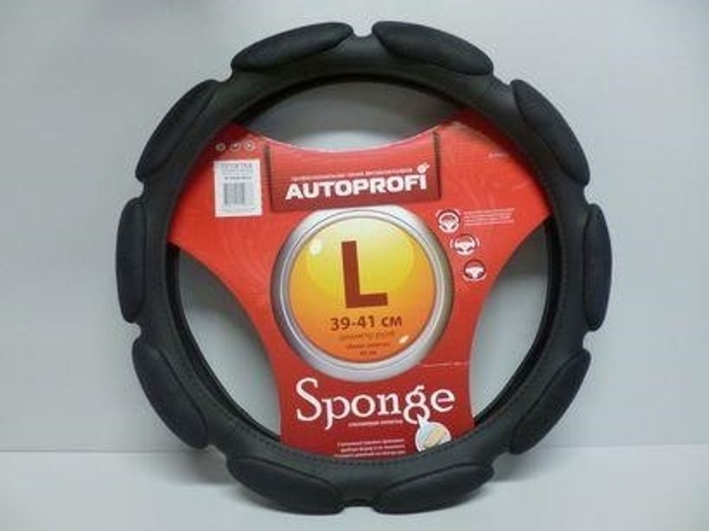 Оплетка руля L 39-40 см спонж (10 подушек) черная (AUTOPROFI)
