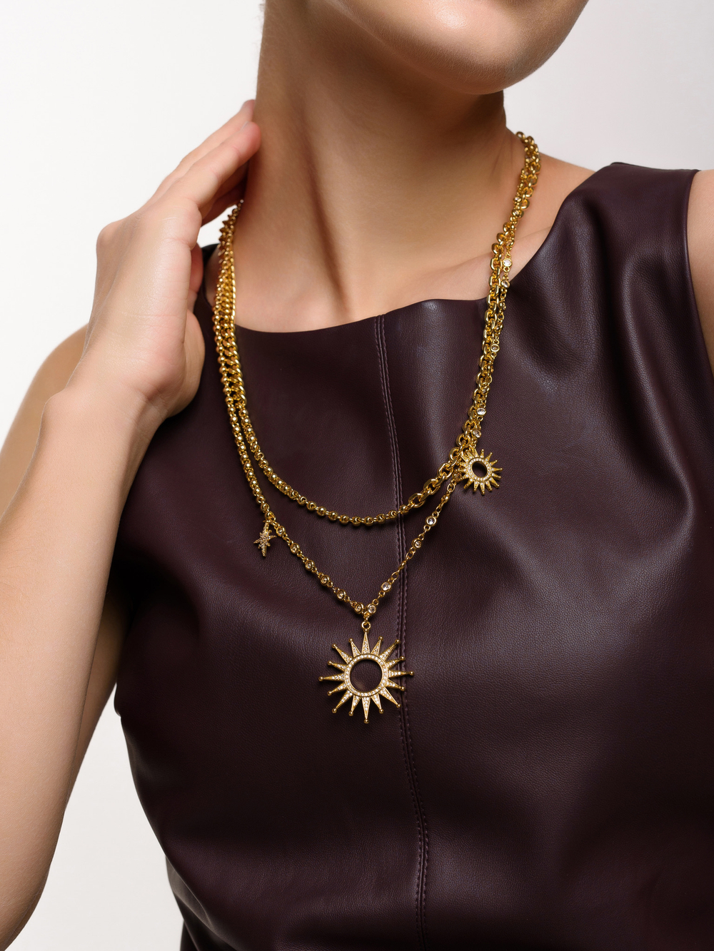 Колье "Sun mix chains" Gold