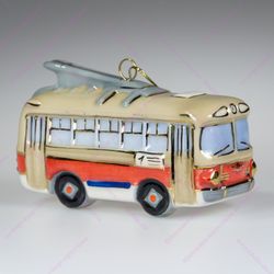 Фарфоровая ёлочная игрушка Троллейбус